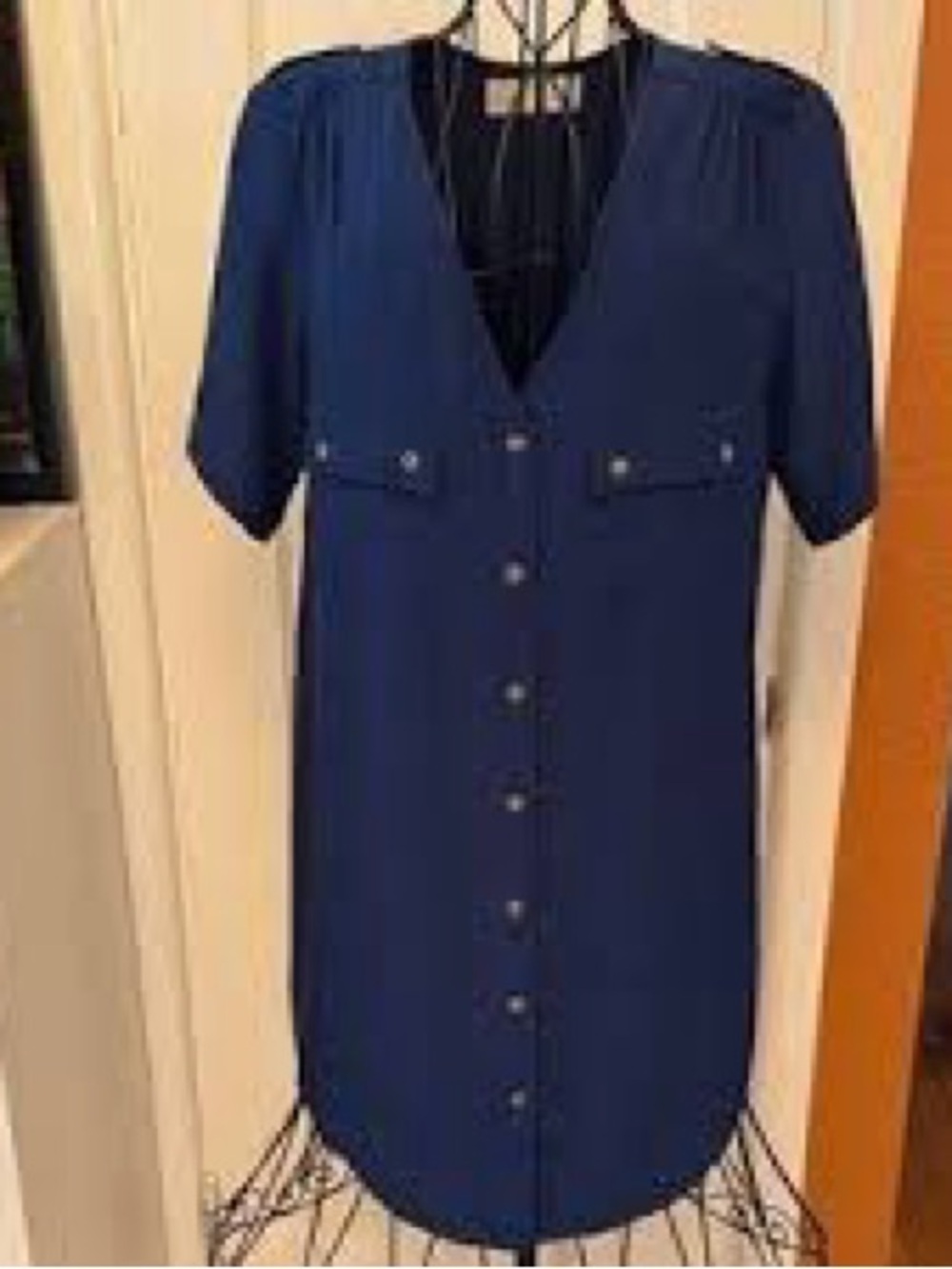 Amanda Uprichard 100% Silk Navy Button Front Mini Dress Size Small
